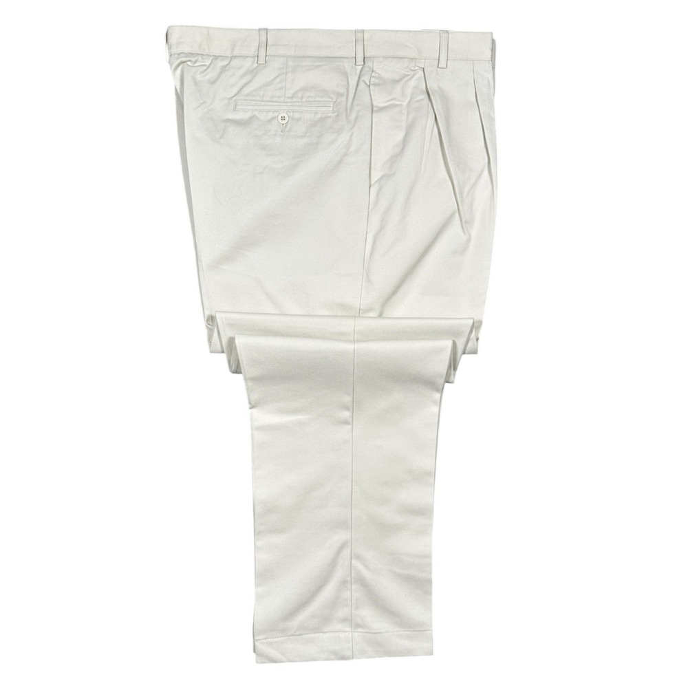 Lands End Chino Pants Mens 44 Long Cream Pleated Cotton Stain Resistant